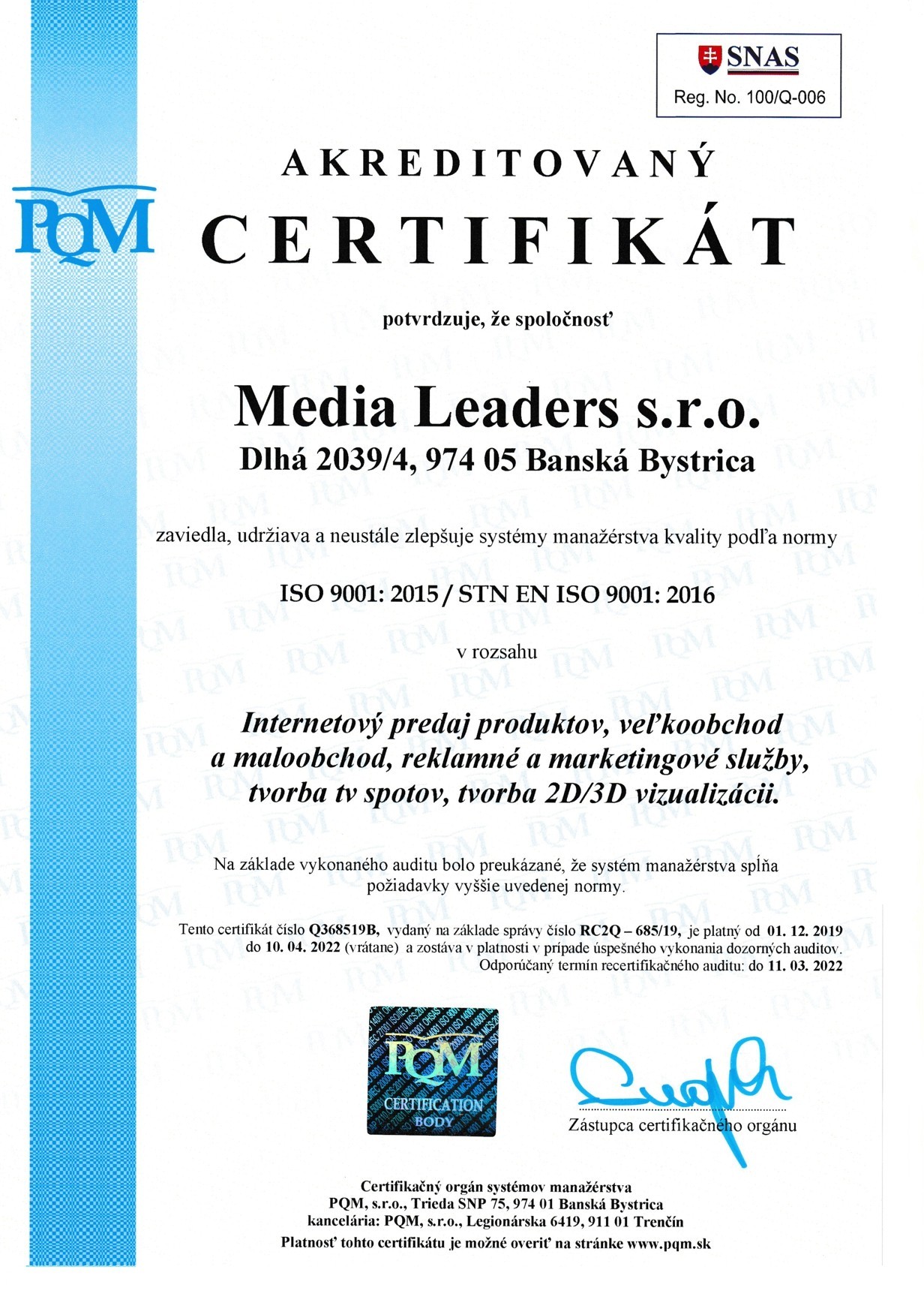 گواهینامه iso 9001 media leaders sro