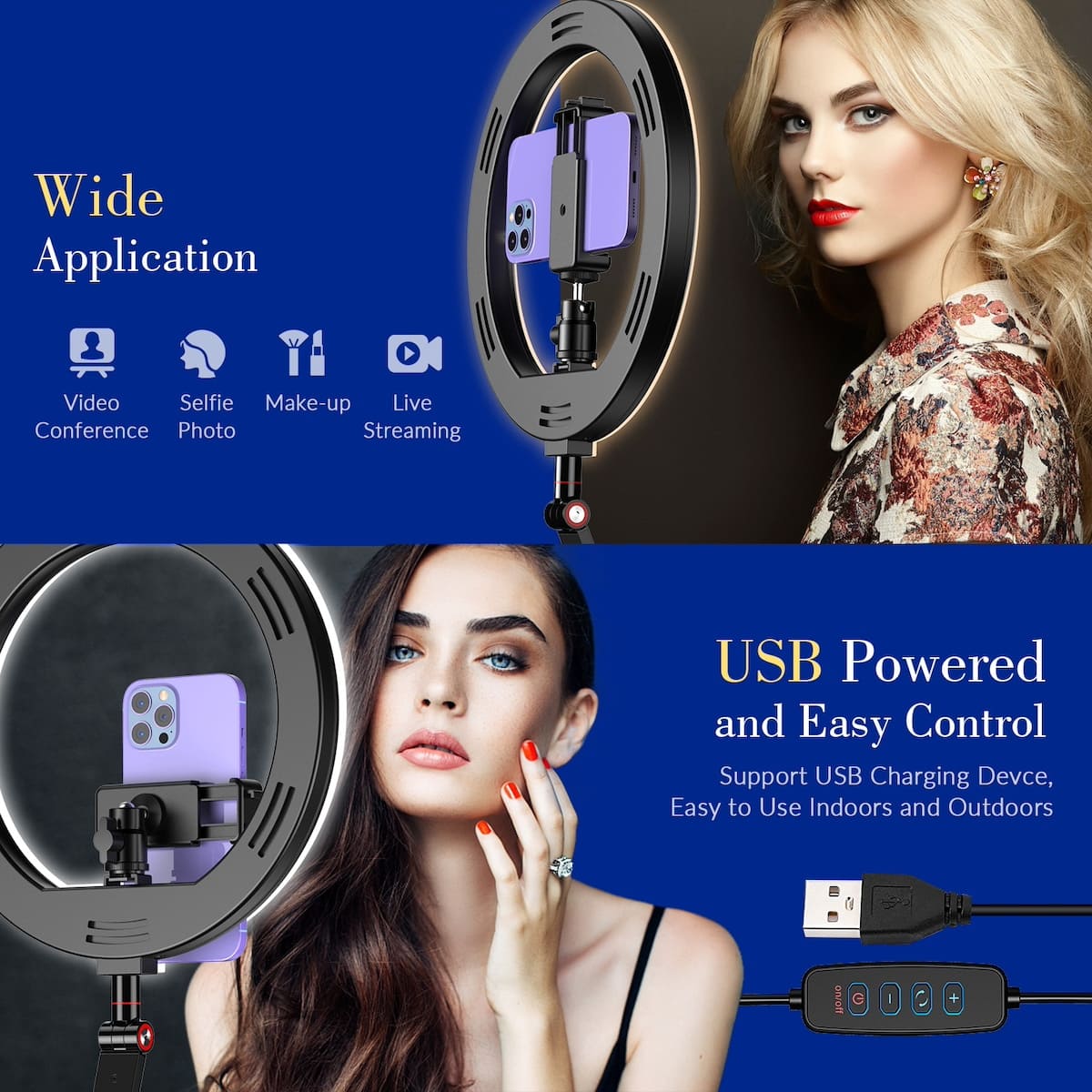 چراغ دایره ای LED با روشنایی قابل تنظیم برای فیلم، عکس برای موبایل