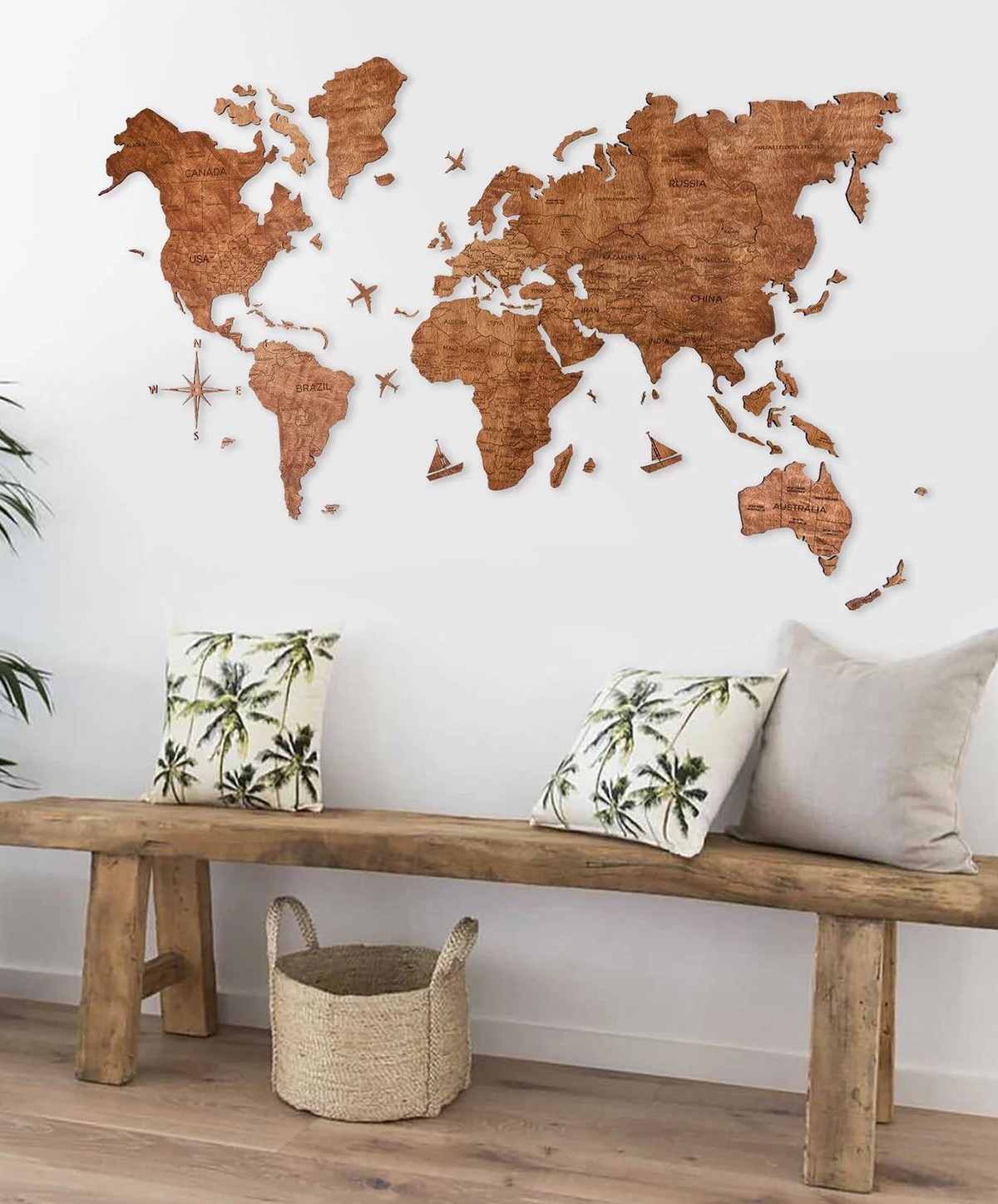 نقشه جهان چوبی رنگ بلوط