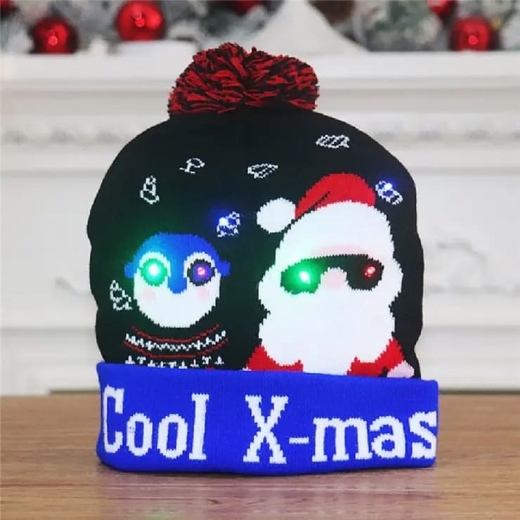 کلاه زمستانی با پوم پوم درخشان کریسمس با لامپ های LED - COOL X-MAS