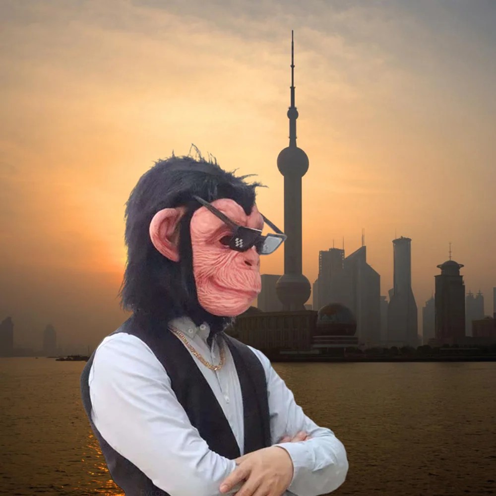 ماسک صورت سر میمون شامپانزه لاتکس سیلیکونی