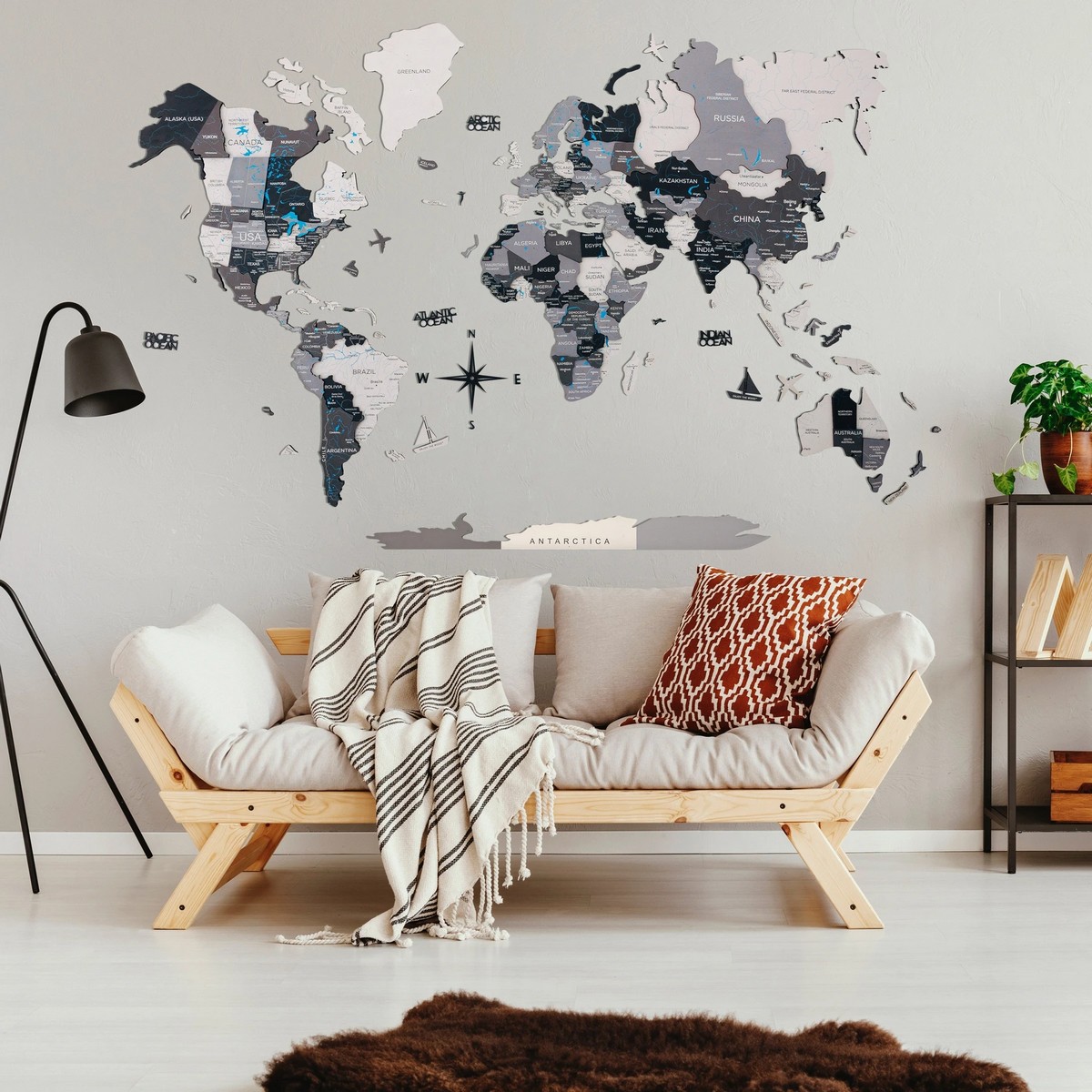 نقشه دیواری جهان از چوب
