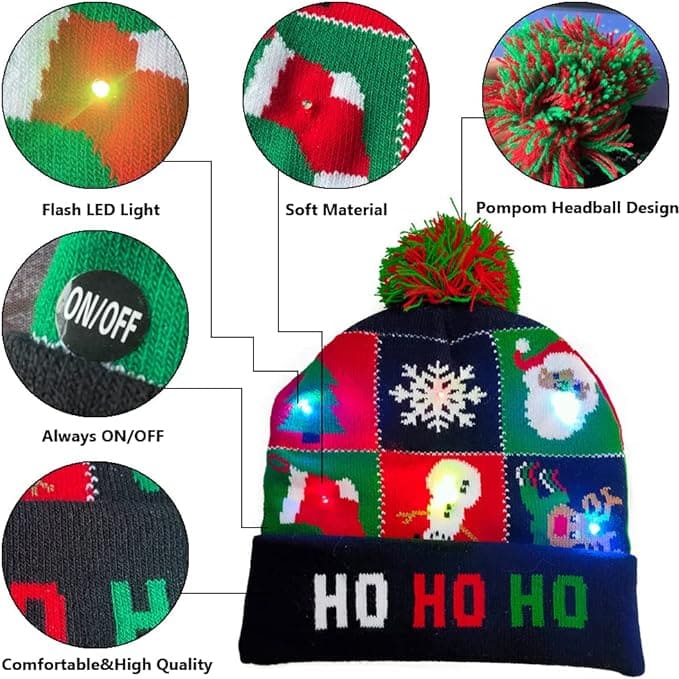 کلاه زمستانی برای زمستان با یک پوم پوم و LED درخشان