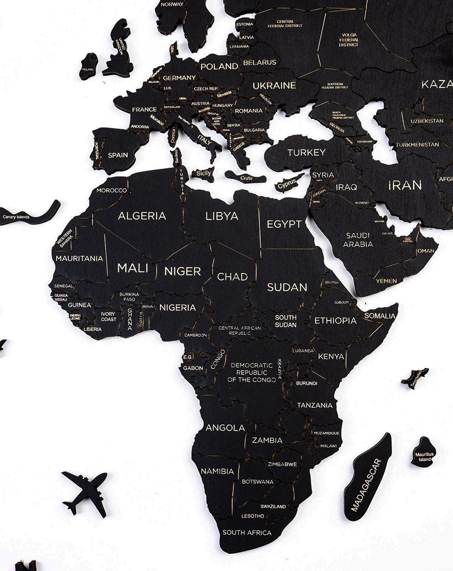 نقشه های دیواری قاره های سیاه رنگ جهان