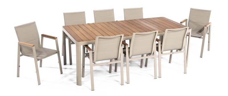 میز ناهار خوری باغ بزرگ با صندلی در طرحی مجلل.