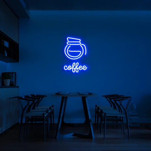 لوگوی نئون سه بعدی LED روی دیوار قهوه