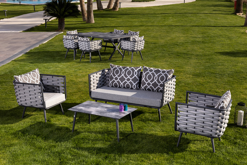 صندلی مجلل برای باغ یا تراس با ساخت آلومینیوم با کیفیت بالا در رنگ خاکستری ظریف