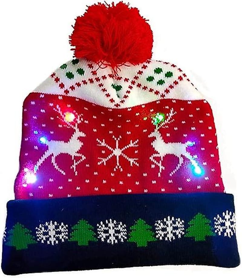 کلاه زمستانی با پوم پوم، کریسمس روشن با لامپ های LED - آهو کریسمس